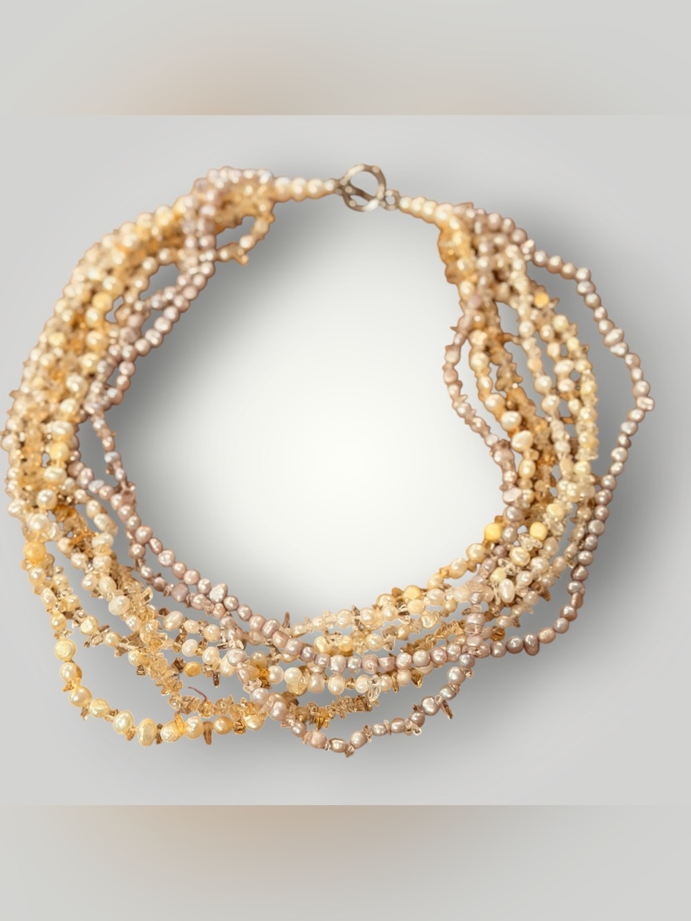 Multi Strand Freshwater Pearl Citrine Chip Torsade Statement Necklace